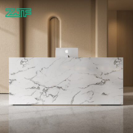 White marble desk with U privacy panel for salons