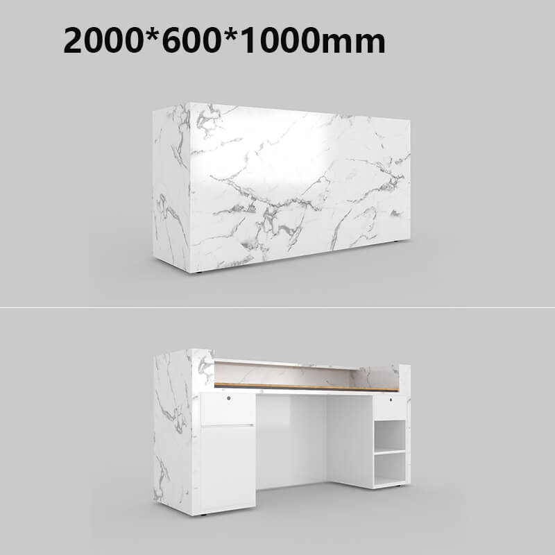 Custom white marble reception desk with U panel