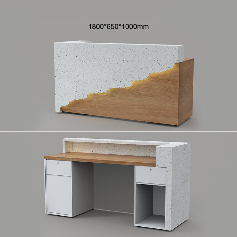 Custom white marble reception desk light wood design