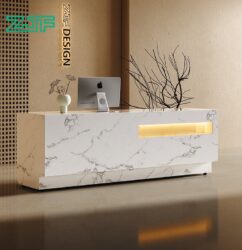 White marble reception desk with lights custom made