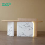 Modern reception desk with wood top and marble texture