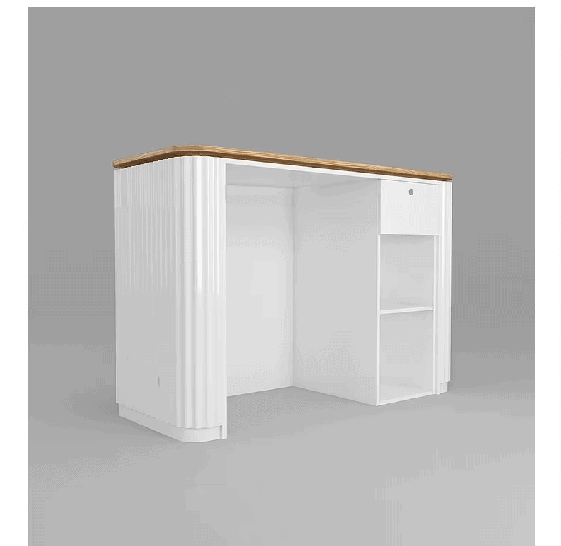 Small White Reception Desk with Wave Exterior and Wood