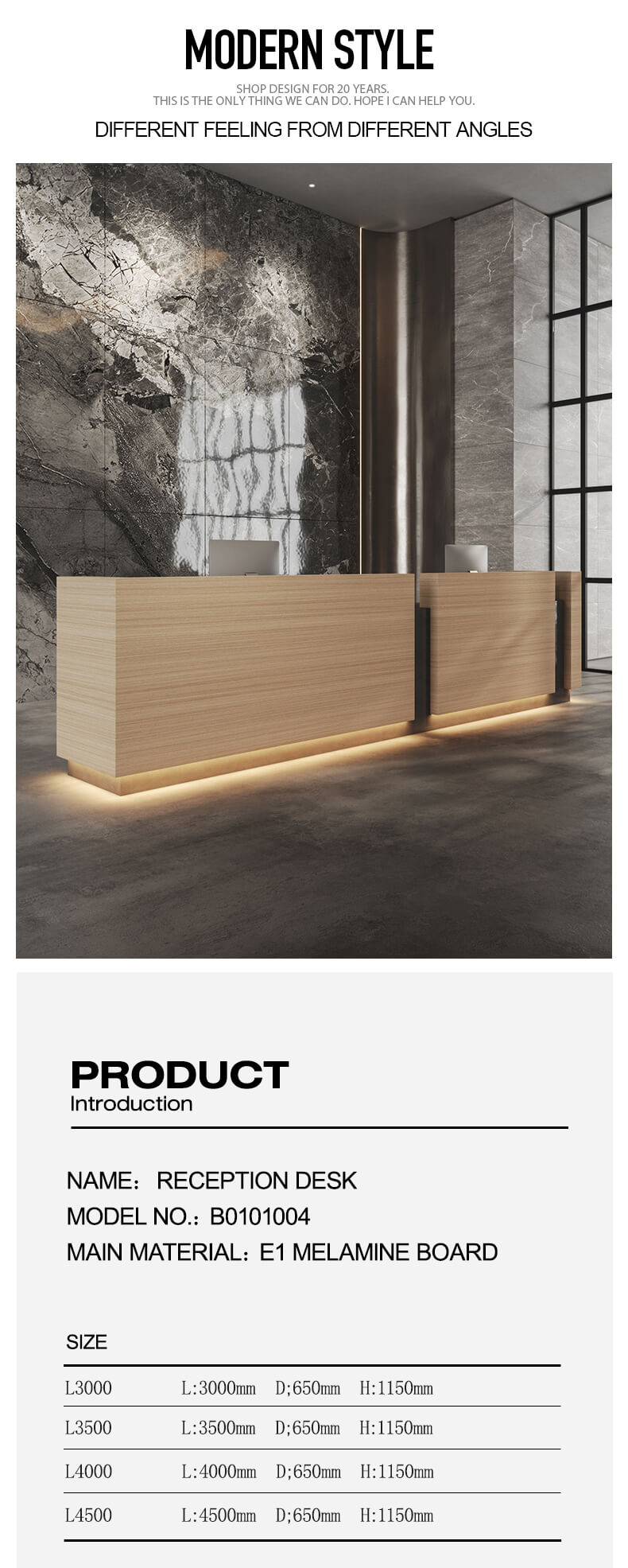 Wooden Texture Reception Desk for Industrial Interiors